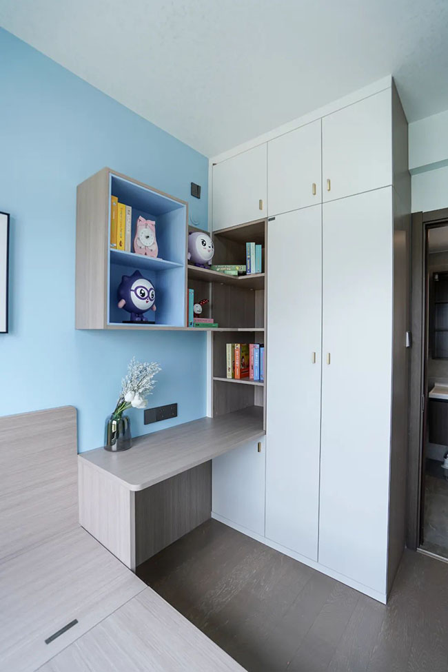 103㎡大收納三居，玄關+餐廳大型定制柜，雙榻榻米房實用設計